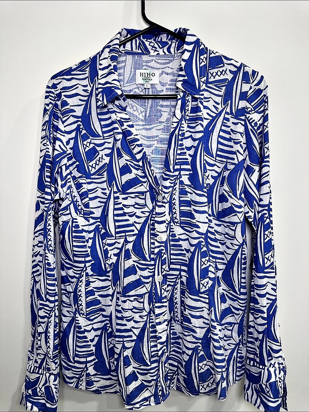 HIHO Linen sailboat Print Button Down Large Like New